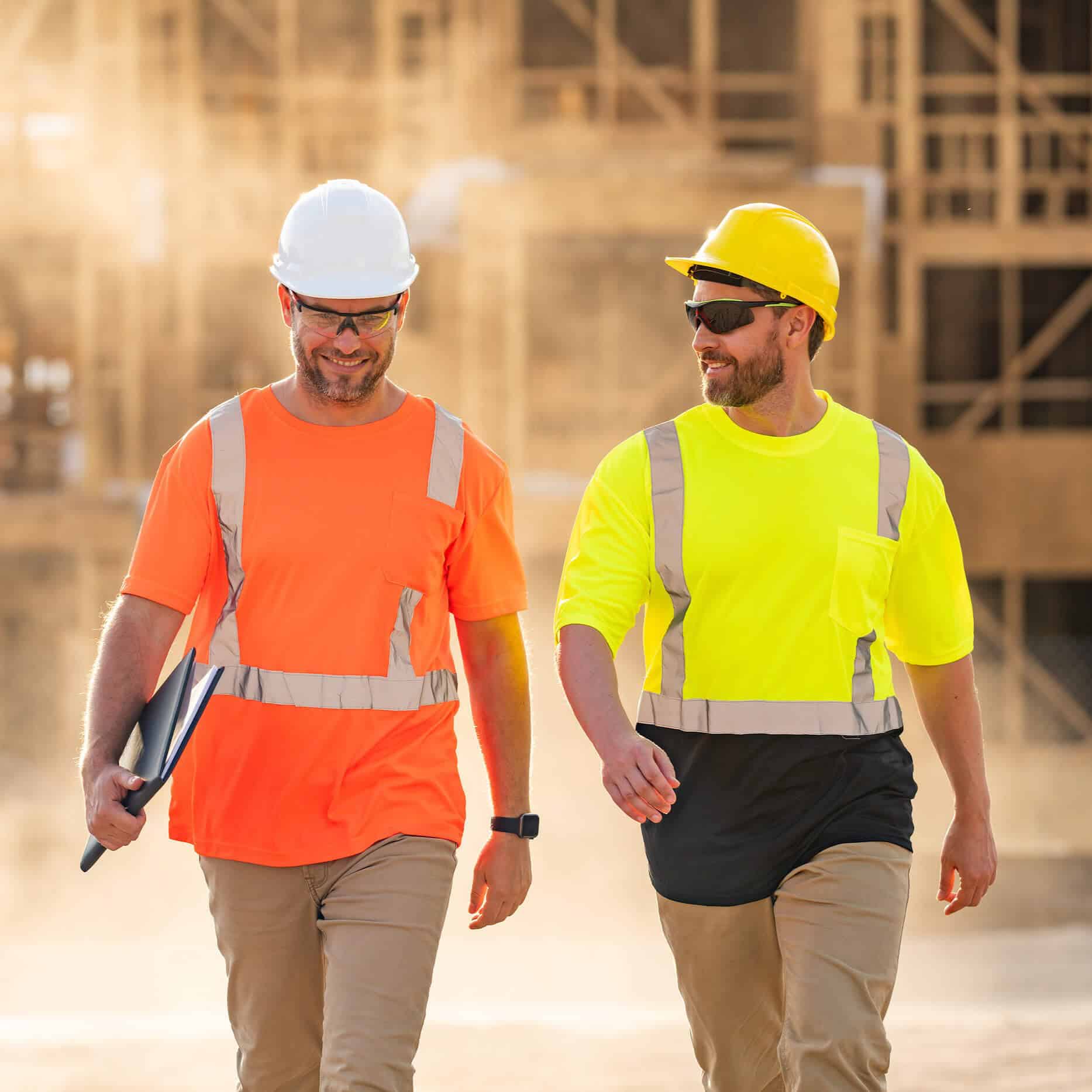 Construction workers with custom earplugs